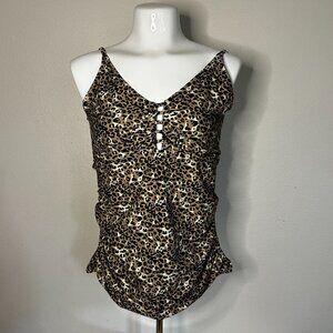 RELLECIGA Women Leopard Tankini Top Swimsuits V Neck Shirred Large
